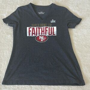 San Francisco 49ers FAITHFUL Suoer bowl LIV v-neck t-shirt, size small
